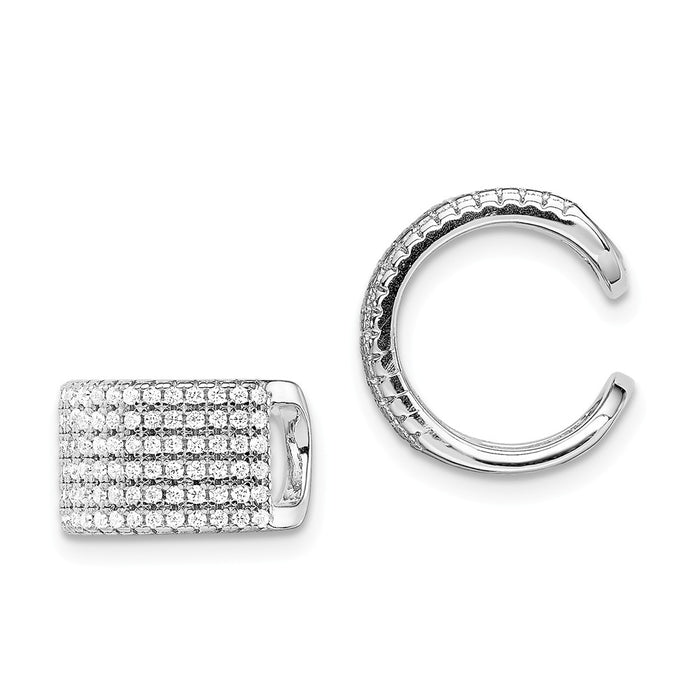 925 Sterling Silver Rhodium-plated MicroPave Cubic Zirconia ( CZ ) Single Individual Ear Cuff, 7.5mm x 12.5mm