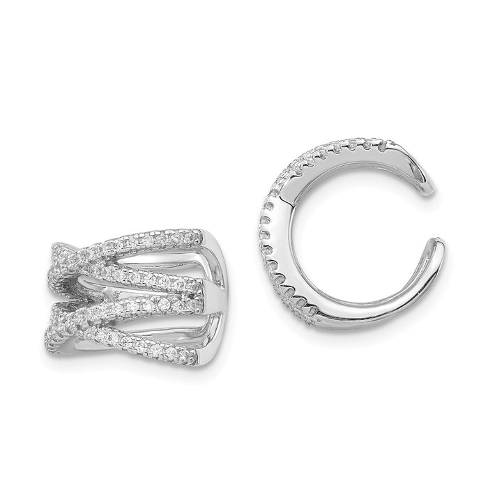 925 Sterling Silver Rhodium-plated Cubic Zirconia ( CZ ) Double -X- Ear Cuff, 10mm x 13mm