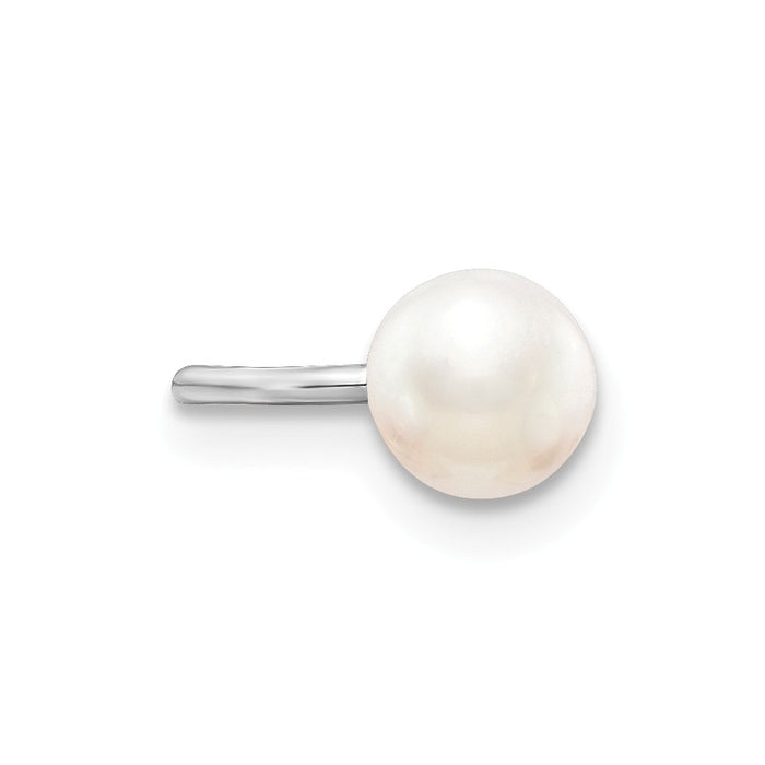 925 Sterling Silver Rhodium-plated Freshwater Cultured Pearl Cuff Earrings, 5mm x 11mm