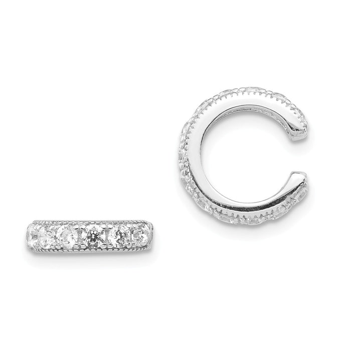 925 Sterling Silver Rhodium-plated Cubic Zirconia ( CZ ) Ear Cuff Earring, 11mm x 11mm