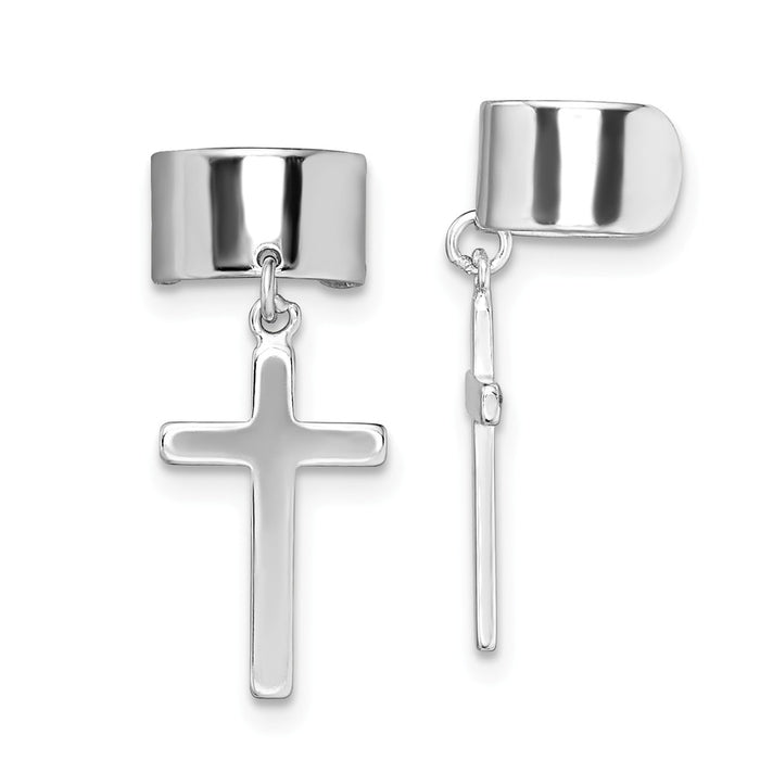 925 Sterling Silver Rhodium-plated Cuff Cross Earrings, 20mm x 9mm