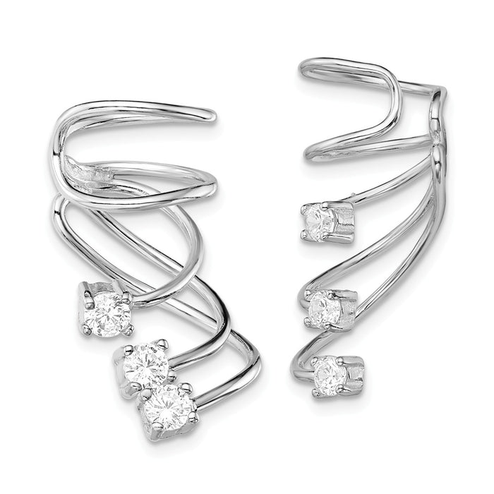 925 Sterling Silver Rhodium-plated Cubic Zirconia ( CZ ) Cuff Earrings, 27mm x 14mm