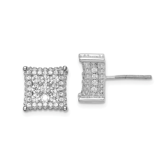 925 Sterling Silver Rhodium-plated Cubic Zirconia ( CZ ) Square Post Earrings, 10mm x 10mm