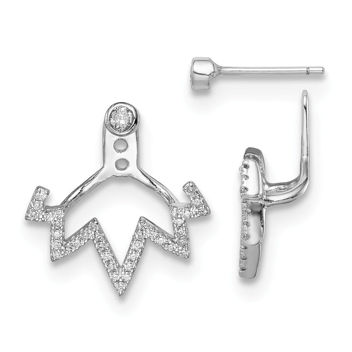 925 Sterling Silver Rhodium-plated Cubic Zirconia ( CZ ) Front & Back Post Earrings, 18mm x 17mm