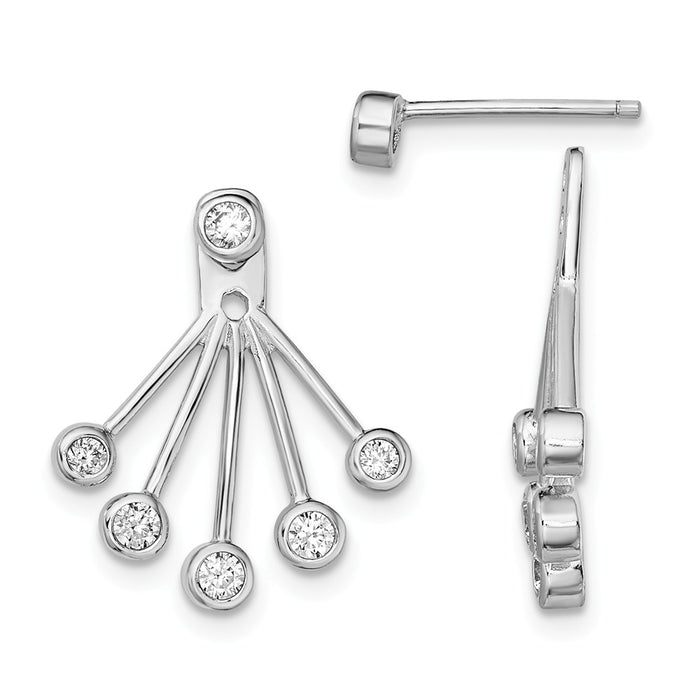 925 Sterling Silver Rhodium-plated Cubic Zirconia ( CZ ) Front & Back Post Earrings, 20mm x 17mm