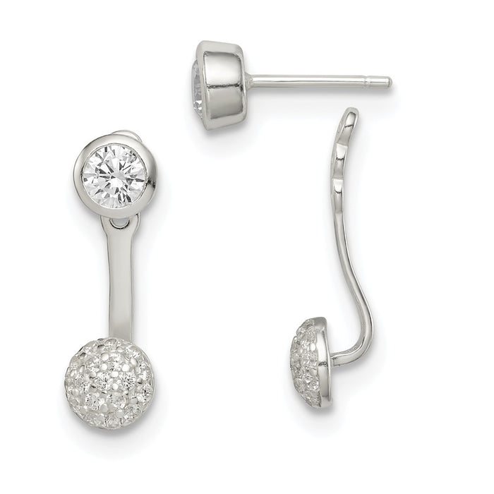 925 Sterling Silver Cubic Zirconia ( CZ ) Removeable Front Back Post Earrings, 24mm x 7mm
