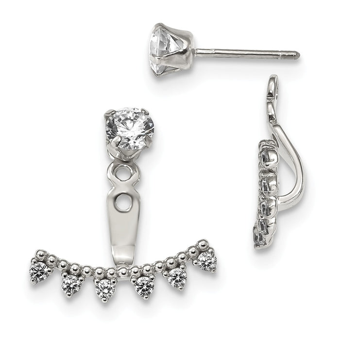 925 Sterling Silver Cubic Zirconia ( CZ ) Removeable Front Back Post Earrings, 22mm x 19mm