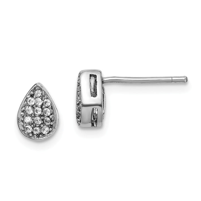 925 Sterling Silver Rhodium-plated Cubic Zirconia ( CZ ) Polished Teardrop Post Earrings, 7mm x 5mm