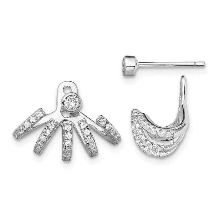 925 Sterling Silver Rhodium-plated Cubic Zirconia ( CZ ) Front & Back Post Earrings, 18mm x 18mm