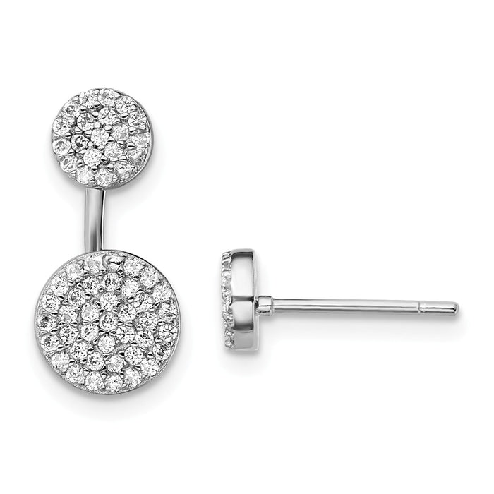 925 Sterling Silver Rhodium-plated Cubic Zirconia ( CZ ) Front and Back Earrings, 17mm x 8mm