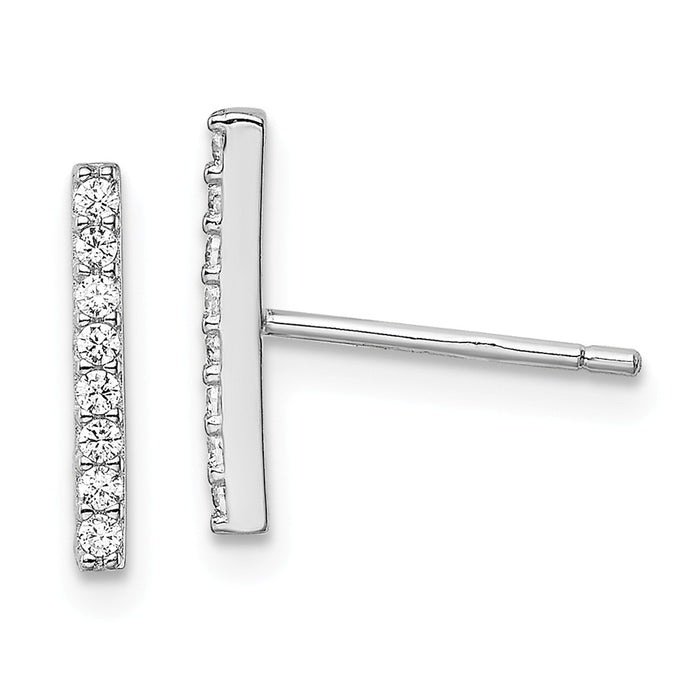 925 Sterling Silver Rhodium-plated Cubic Zirconia ( CZ ) Bar Post Earrings, 1mm x 12mm