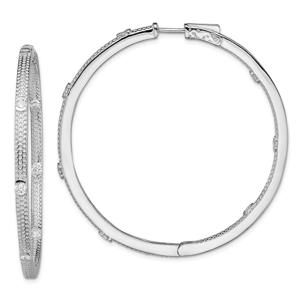 925 Sterling Silver Rhodium-plated Cubic Zirconia ( CZ ) In and Out Round Hoop Earrings, 52mm x 52mm