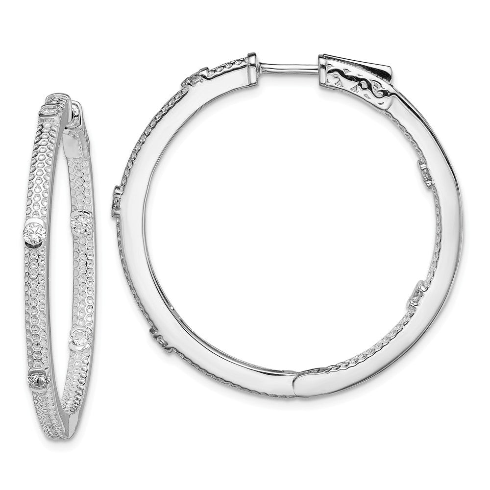 925 Sterling Silver Rhodium-plated Cubic Zirconia ( CZ ) In and Out Round Hoop Earrings, 38mm x 38mm