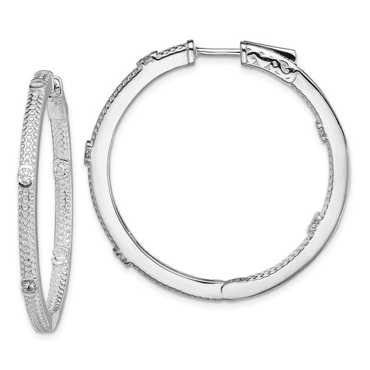 925 Sterling Silver Rhodium-plated Cubic Zirconia ( CZ ) In and Out Round Hoop Earrings, 38mm x 38mm