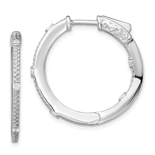 925 Sterling Silver Rhodium-plated Cubic Zirconia ( CZ ) In and Out Round Hoop Earrings, 26mm x 26mm