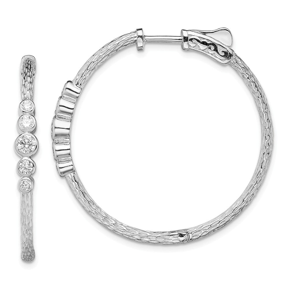 925 Sterling Silver Rhodium-plated Cubic Zirconia ( CZ ) Textured Hoop Earrings, 36mm x 36mm