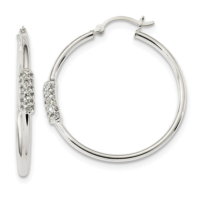 925 Sterling Silver with Cubic Zirconia ( CZ ) Hoop Earrings, 35mm x 35mm