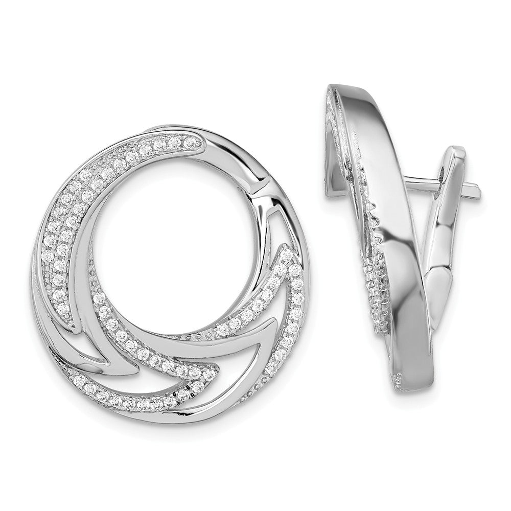 925 Sterling Silver Rhodium-plated Cubic Zirconia ( CZ ) Hinged Hoop Earrings, 23mm x 24mm