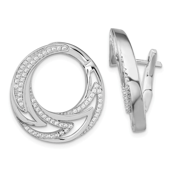 925 Sterling Silver Rhodium-plated Cubic Zirconia ( CZ ) Hinged Hoop Earrings, 23mm x 24mm