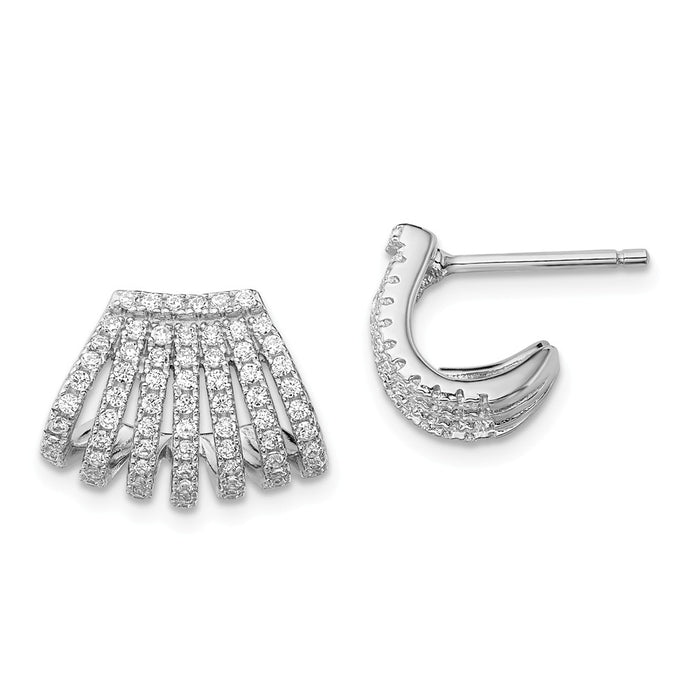 925 Sterling Silver Rhodium-plated Cubic Zirconia ( CZ ) Post Earrings, 11mm x 15mm