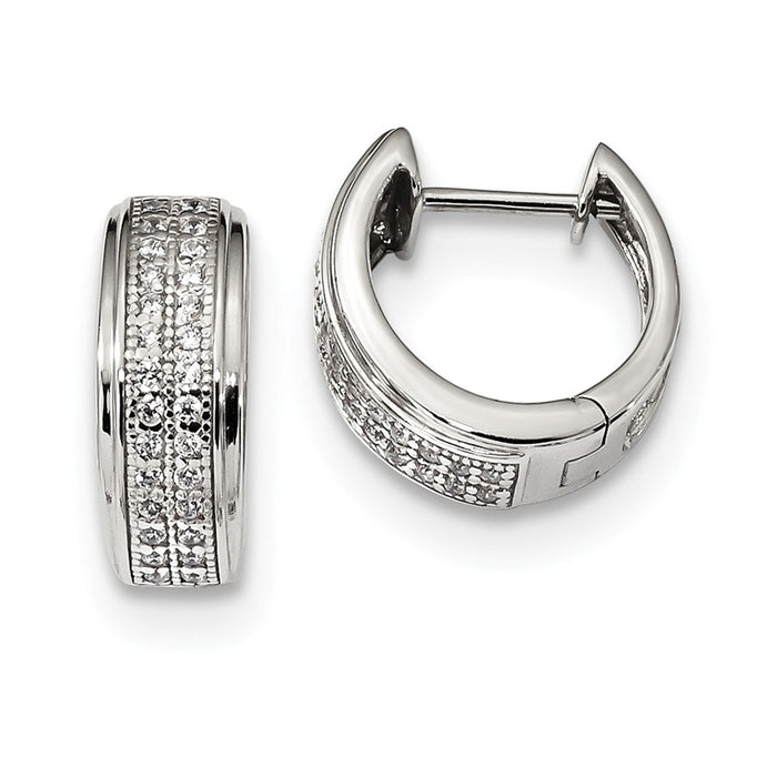 925 Sterling Silver Cubic Zirconia ( CZ ) Hinged Hoop Earrings, 13mm x 13.5mm