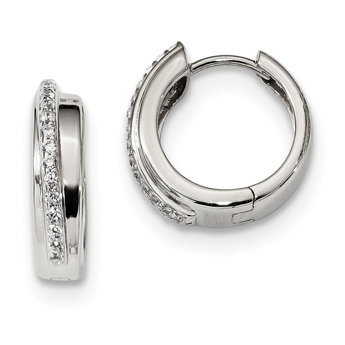 925 Sterling Silver Cubic Zirconia ( CZ ) Hinged Hoop Earrings, 16mm x 16mm