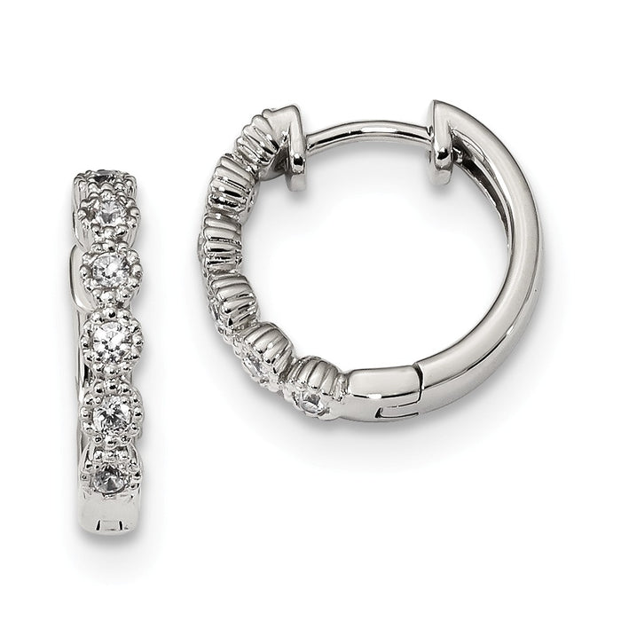 925 Sterling Silver Cubic Zirconia ( CZ ) Hinged Hoop Earrings, 15mm x 17mm