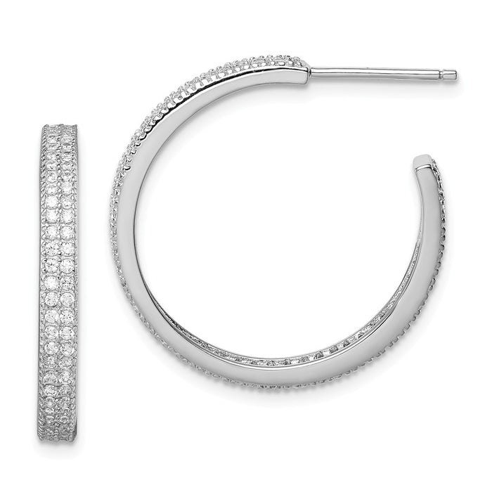 925 Sterling Silver Rhodium-plated Cubic Zirconia ( CZ ) 20x3mm C-Hoop Earrings, 24mm x 24mm