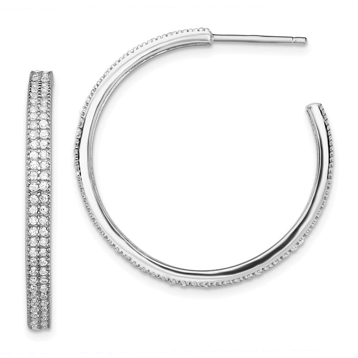 925 Sterling Silver Rhodium-plated Cubic Zirconia ( CZ ) 30x3mm Hoop Earrings, 34mm x 33mm