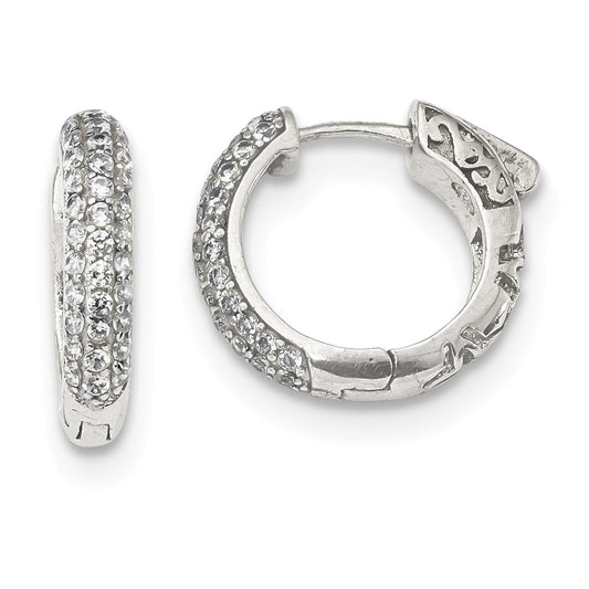 925 Sterling Silver Pav‚ Cubic Zirconia ( CZ ) Safety Lock Huggie Hoops, 14.5mm x 16mm