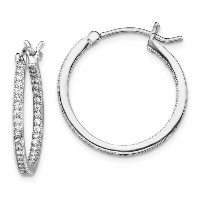 925 Sterling Silver Rhodium-plated Micro Pav‚ Cubic Zirconia ( CZ ) In & Out Hoops, 25mm x 25mm