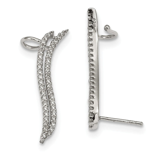 925 Sterling Silver Cubic Zirconia ( CZ ) Cuff Ear Climber Earrings, 30mm x 4mm