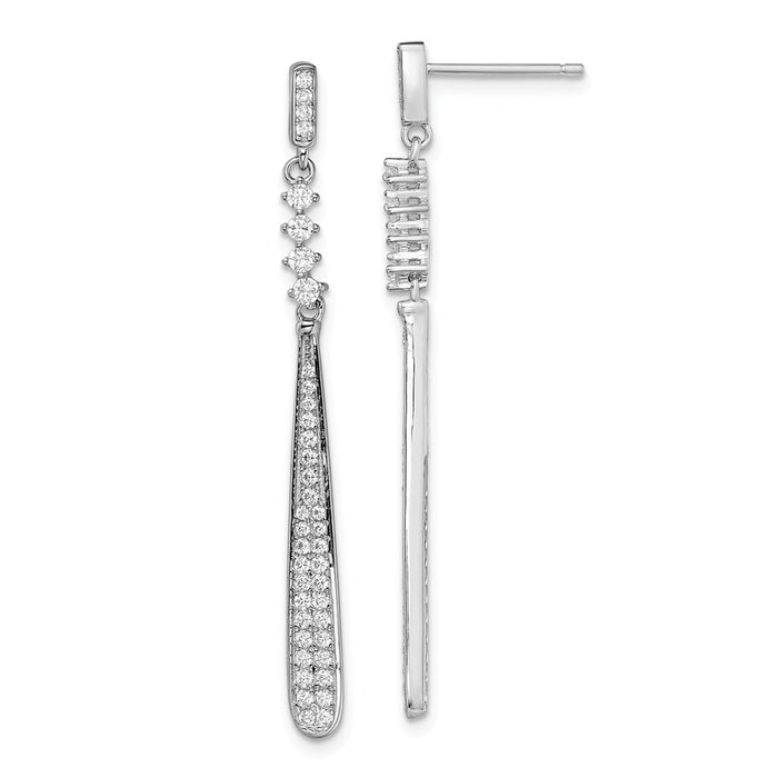 925 Sterling Silver Rhodium-plated Cubic Zirconia ( CZ ) Dangle Post Earrings, 47mm x 4mm