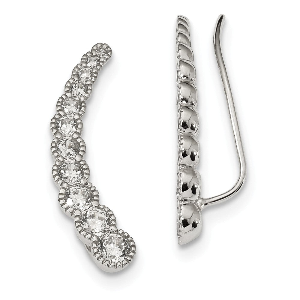 925 Sterling Silver Cubic Zirconia ( CZ ) Ear Climber Earrings, 30mm x 5mm
