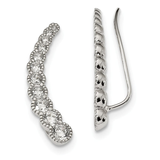 925 Sterling Silver Cubic Zirconia ( CZ ) Ear Climber Earrings, 30mm x 5mm