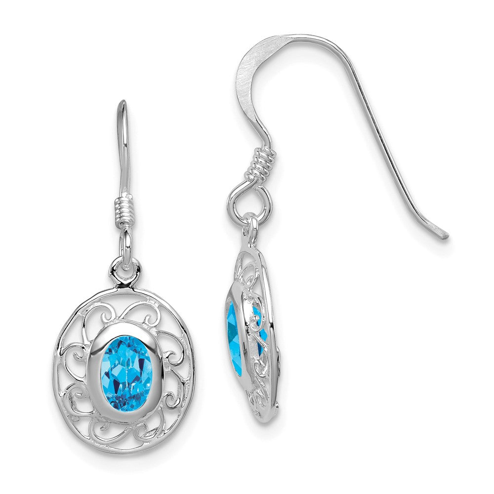 925 Sterling Silver Blue Topaz Fancy Dangle Earrings, 27mm x 10mm
