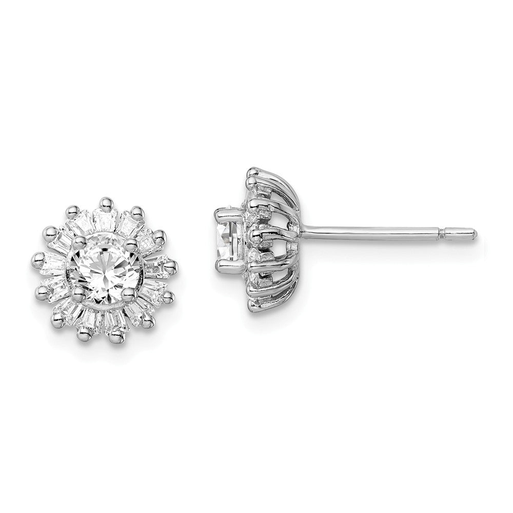 925 Sterling Silver Rhodium-plated Cubic Zirconia ( CZ ) Post Earrings, 9mm x 9mm