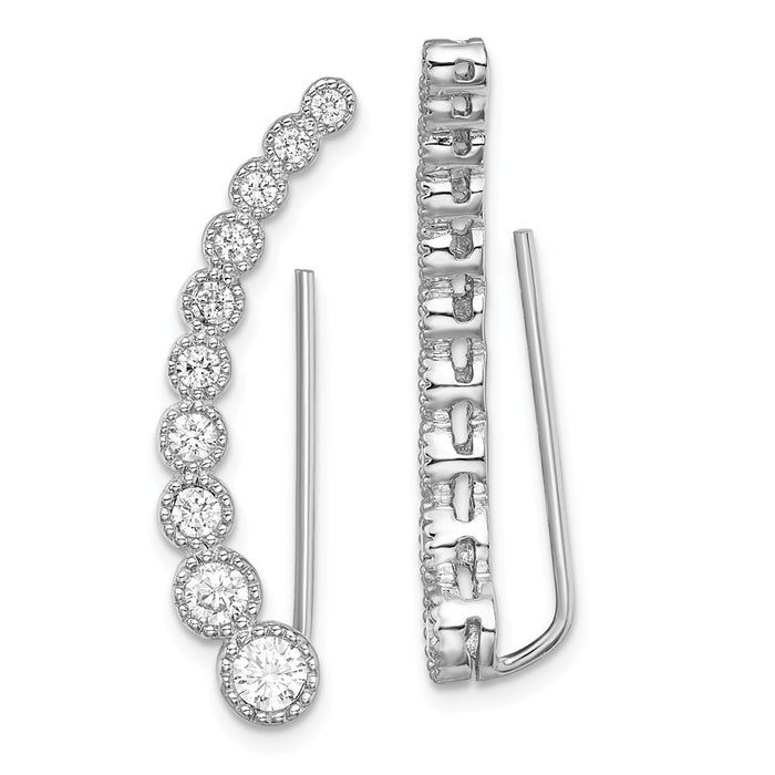925 Sterling Silver Rhodium-plated Cubic Zirconia ( CZ ) 1 Ear Climber & 1 Stud Earrings, 32mm x 5.04mm