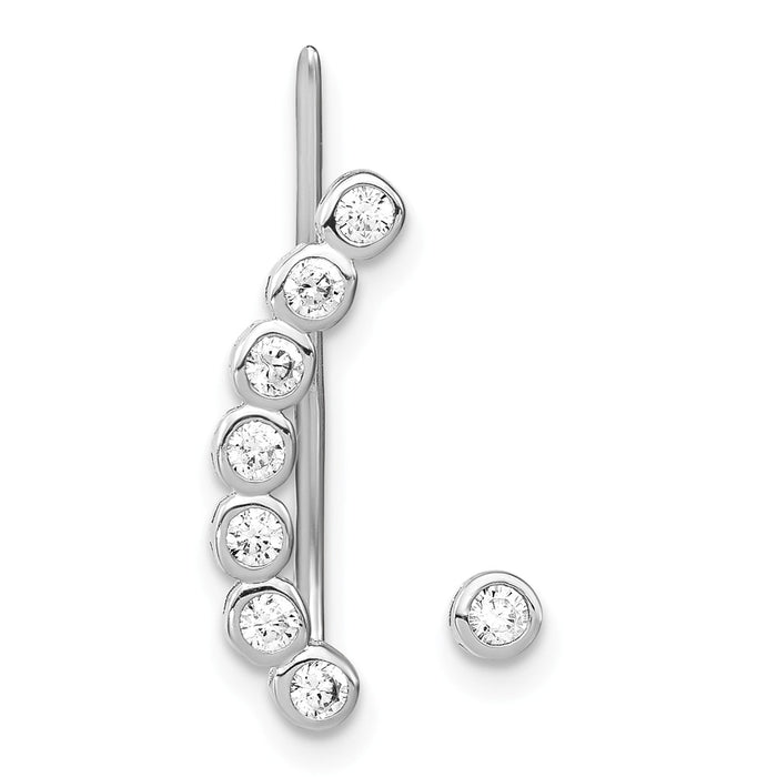925 Sterling Silver Rhodium-plated Cubic Zirconia ( CZ ) 1 Ear Climber & 1 Stud Earring, 19mm x 3mm