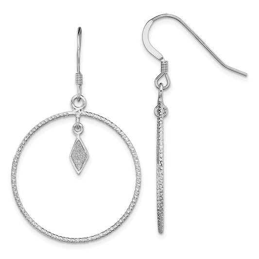 925 Sterling Silver Rhodium-plate Glitter Enamel Diamond-Cut Earring, 38mm x 1mm