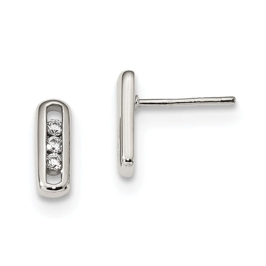 925 Sterling Silver Cubic Zirconia ( CZ ) Bar Post Earrings, 11.61mm x 4.04mm