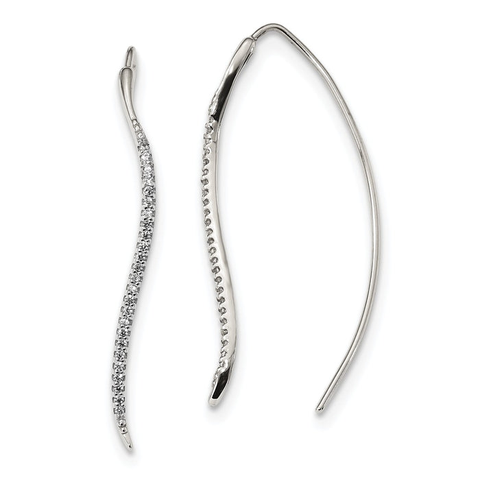925 Sterling Silver Cubic Zirconia ( CZ ) Curved Bar Threader Earrings, 44.5mm x 1.57mm