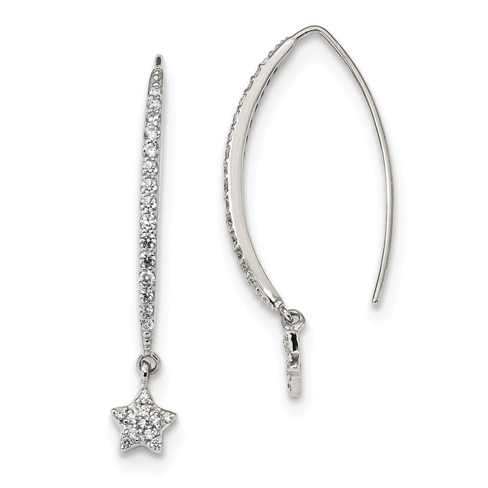925 Sterling Silver Cubic Zirconia ( CZ ) Star Threader Earrings, 38mm x 1.75mm