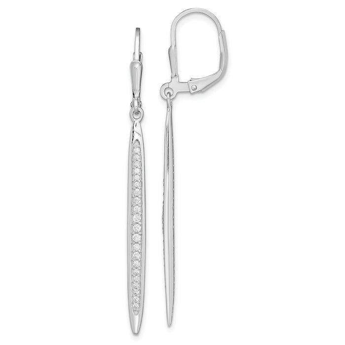 925 Sterling Silver Rhodium-plated Polished Cubic Zirconia ( CZ ) Bar Leverback Dangle Earrings, 51mm x 3.13mm