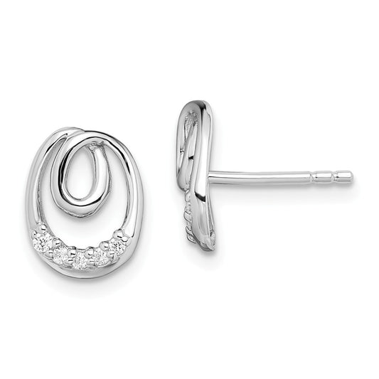925 Sterling Silver Rhodium-plated Polished with Cubic Zirconia ( CZ ) Post Earrings, 10.84mm x 8.59mm
