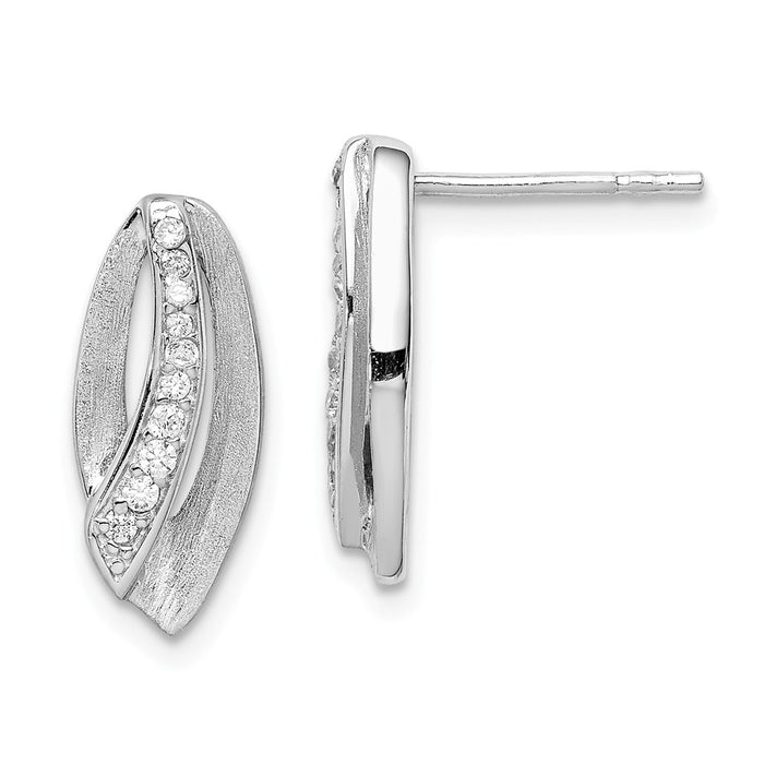925 Sterling Silver Rhodium-plated Scratch Finish Cubic Zirconia ( CZ ) Post Earrings, 16.5mm x 7.08mm