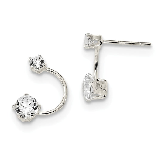 925 Sterling Silver Polished Cubic Zirconia ( CZ ) Half-Circle Post Earrings, 14.4mm x 9.72mm