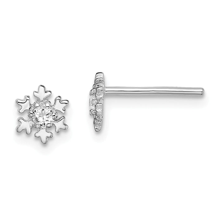 925 Sterling Silver Rhodium-plated Cubic Zirconia ( CZ ) Snowflake Post Earrings, 6.32mm x 5.75mm