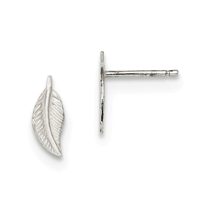 925 Sterling Silver Polished Feather Post Earrings, 17.2mm x 4.48mm
