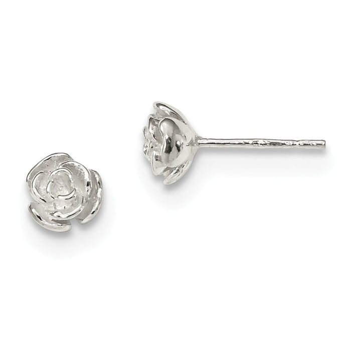 925 Sterling Silver Polished Rose Post Earrings, 6.26mm x 6.26mm